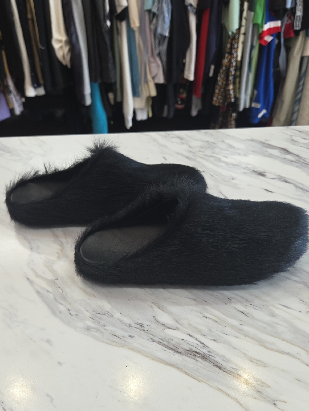 Marni Black Faux Fur Slide Slippers